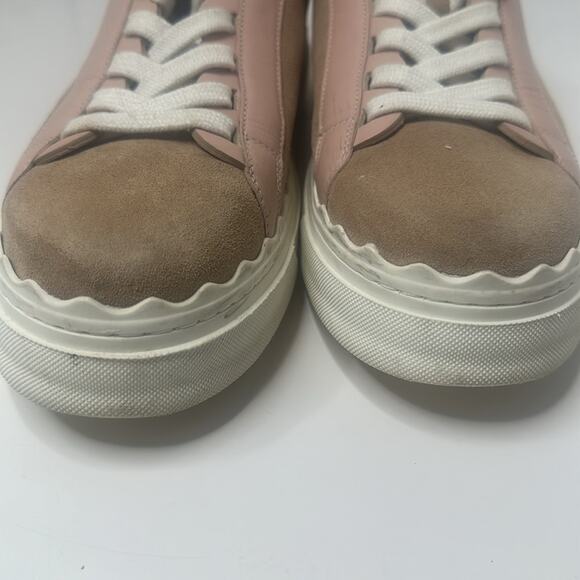 CHLOE PLATFORM Delicate PINK Leather TAN SUEDE LADIES SNEAKER 40 VGUC - Picture 2 of 15
